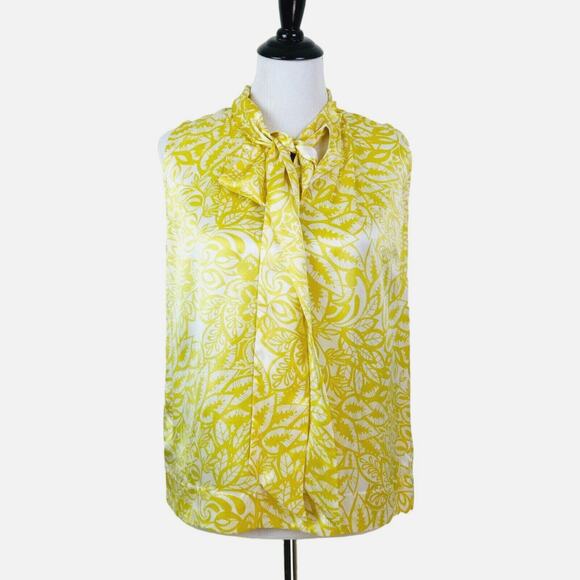 Cabi Size S 100% Silk Moonbeam Blouse Floral Yellow Tie Neck 801 - Picture 2 of 9